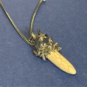 Wolf Head And Tooth Pendant Necklace
